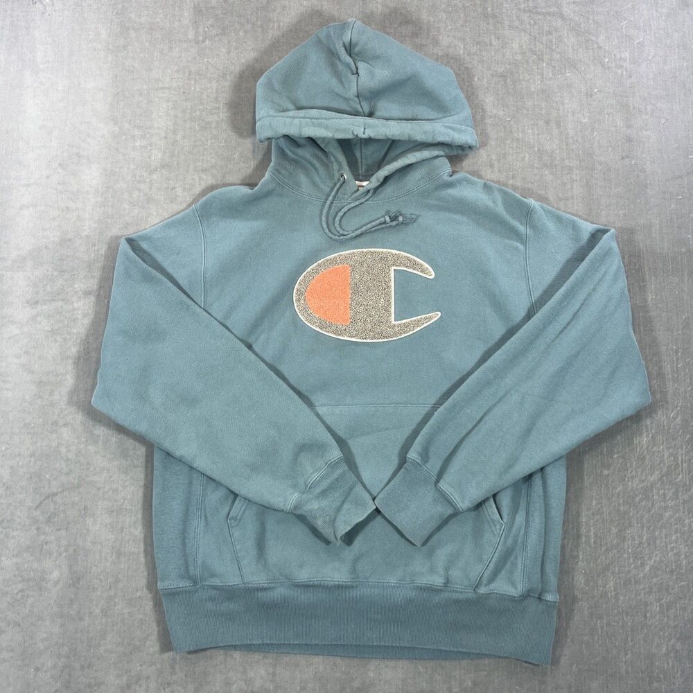 Champion‎ Mens Medium Teal Big Carpet Logo Hoodie